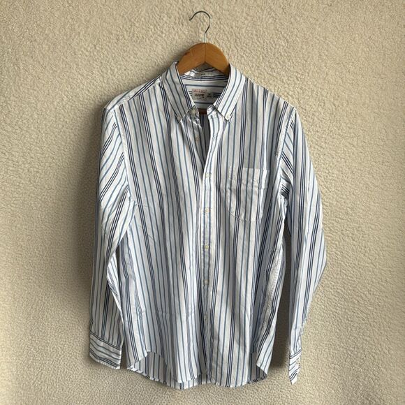 J Crew Secret Wash cotton poplin shirt in stripe‎ Mens Medium - Picture 1 of 8